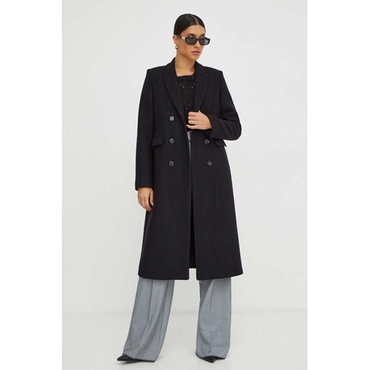 Ivy Oak płaszcz wełniany kolor czarny przejściowy dwurzędowy Ivy Oak 38 ANSWEAR.com