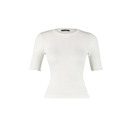 Trendyol bluzka damska z okrągłym dekoltem biała bawełniana z krótkimi rękawami casual 