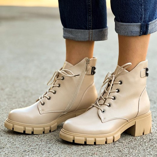 Beżowe zimowe botki damskie na traperze M.DASZYŃSKI 2038-43 38 suzana.pl