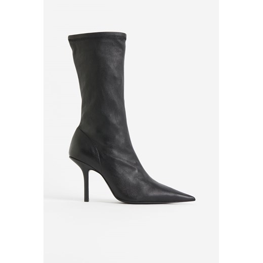 H & M - Skórzane botki na obcasie - Czarny H & M 38 H&M