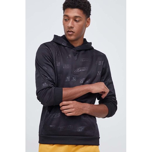 adidas bluza męska kolor czarny z kapturem wzorzysta ze sklepu ANSWEAR.com w kategorii Bluzy męskie - zdjęcie 163874376
