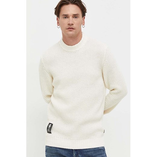 G-Star Raw sweter wełniany męski kolor beżowy ciepły ze sklepu ANSWEAR.com w kategorii Swetry męskie - zdjęcie 163875616