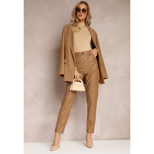 Beżowe Spodnie z Imitacji Skóry High Waist Arillia ze sklepu Renee odzież w kategorii Spodnie damskie - zdjęcie 163886348