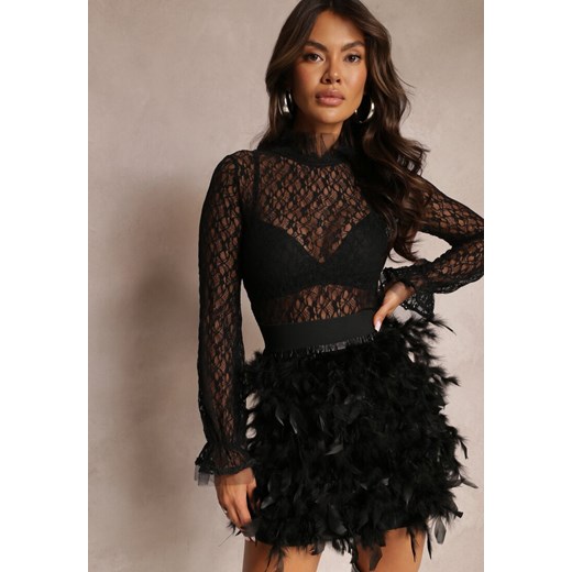 Czarna Dopasowana Spódnica Mini w Pióra Gaalissa ze sklepu Renee odzież w kategorii Spódnice - zdjęcie 163886358