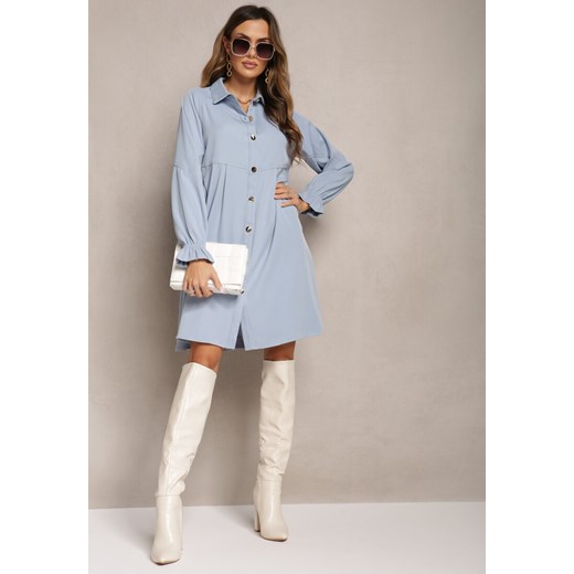 Niebieska Rozkloszowana Sukienka Koszulowa Mini Nofexi ze sklepu Renee odzież w kategorii Sukienki - zdjęcie 163886649