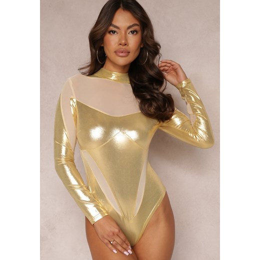 Złote Metaliczne Body z Siateczką Andiak ze sklepu Renee odzież w kategorii Bluzki damskie - zdjęcie 163886806