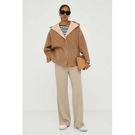 Weekend Max Mara kurtka wełniana dwustronna kolor brązowy przejściowa oversize 36 ANSWEAR.com