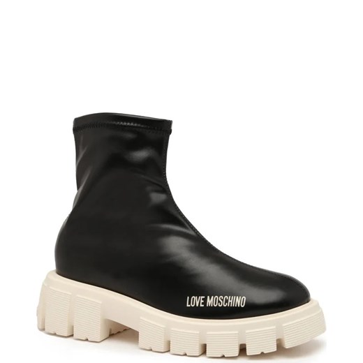 Czarne workery damskie Love Moschino bez zapięcia z tworzywa sztucznego