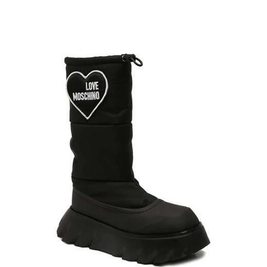 Śniegowce damskie Love Moschino casual na płaskiej podeszwie czarne z tkaniny
