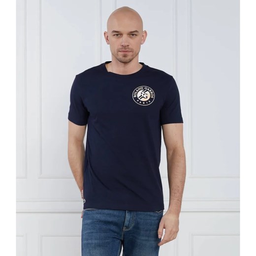 T-shirt męski granatowy Lacoste z krótkim rękawem w nadruki 
