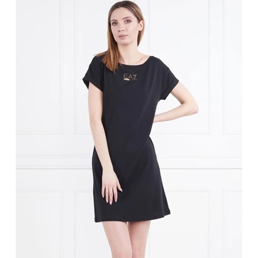 Sukienka Emporio Armani bawełniana z okrągłym dekoltem czarna prosta z krótkim rękawem mini