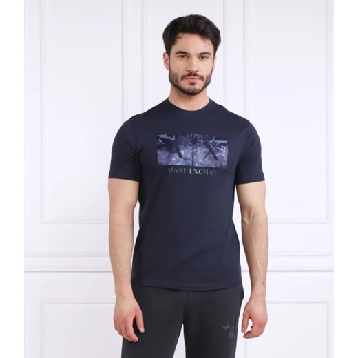 T-shirt męski niebieski Armani Exchange z krótkim rękawem wiosenny 