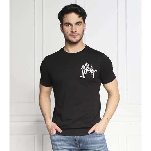 T-shirt męski czarny Replay z krótkim rękawem z napisami 