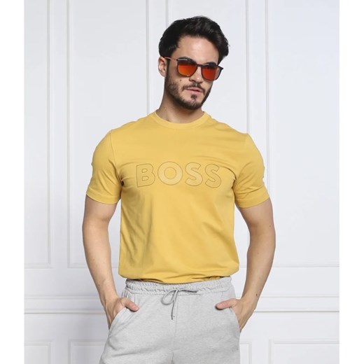 T-shirt męski żółty BOSS HUGO z krótkimi rękawami 