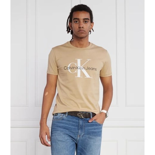 T-shirt męski beżowy Calvin Klein z krótkim rękawem 