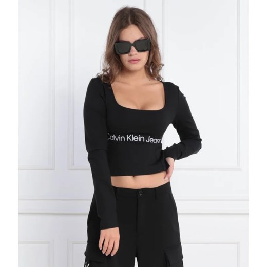 Bluzka damska Calvin Klein casualowa z długim rękawem na jesień z okrągłym dekoltem 