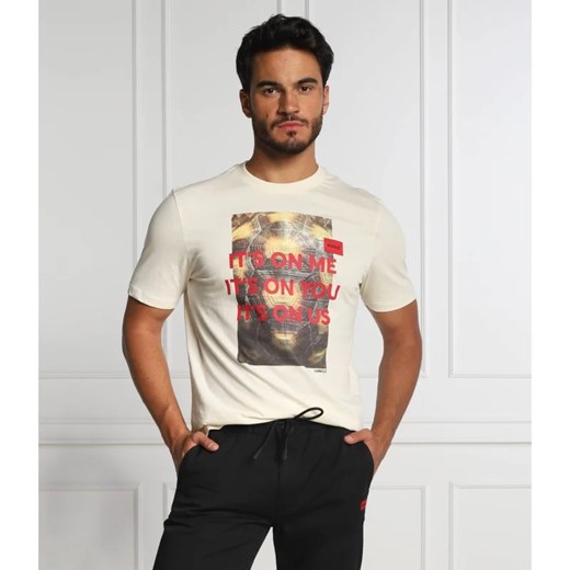 T-shirt męski Hugo Boss beżowy z nadrukami 