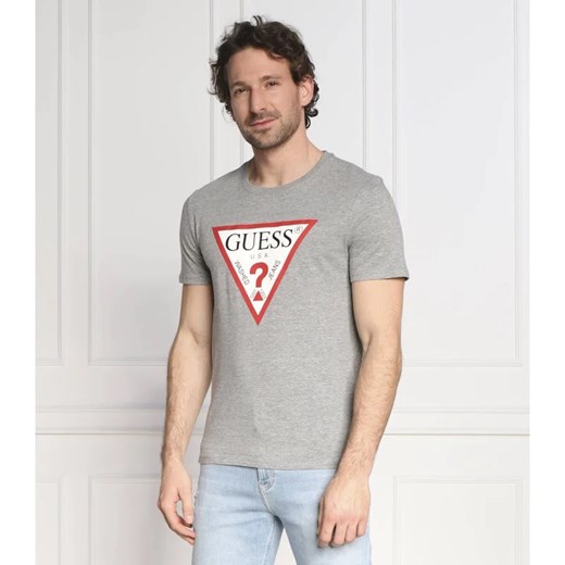 T-shirt męski szary Guess z krótkimi rękawami z napisami