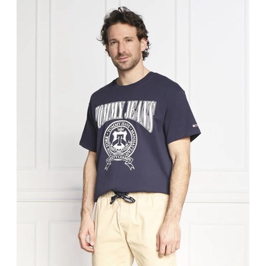 Wielokolorowy t-shirt męski Tommy Jeans z krótkimi rękawami z bawełny 