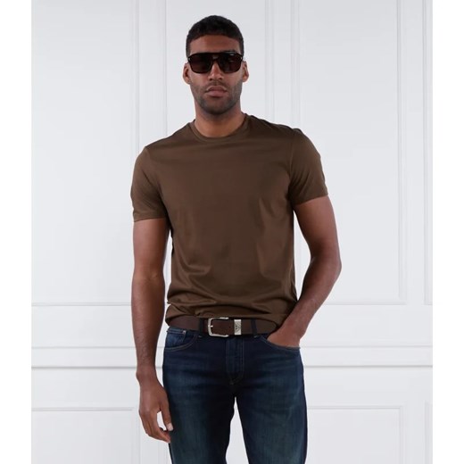 T-shirt męski BOSS HUGO bawełniany z krótkim rękawem brązowy casual 