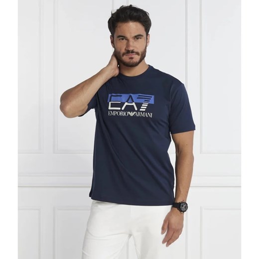 T-shirt męski Emporio Armani z krótkim rękawem granatowy z napisami bawełniany