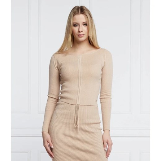 Beżowa bluzka damska Guess casual z okrągłym dekoltem