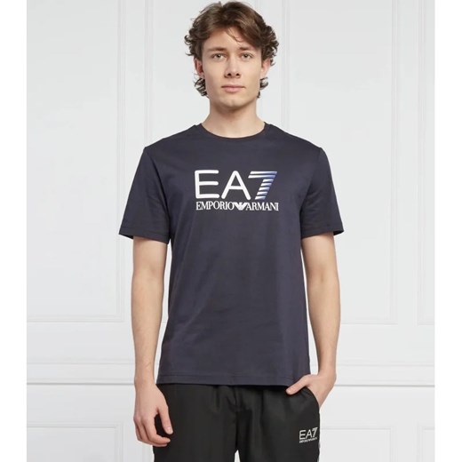 Granatowy t-shirt męski Emporio Armani młodzieżowy bawełniany z krótkim rękawem