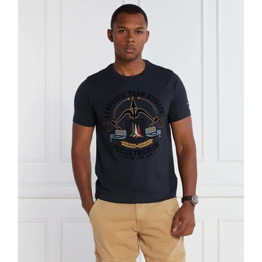 Czarny t-shirt męski Aeronautica Militare młodzieżowy bawełniany