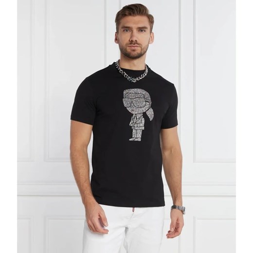 T-shirt męski czarny Karl Lagerfeld na jesień z krótkim rękawem