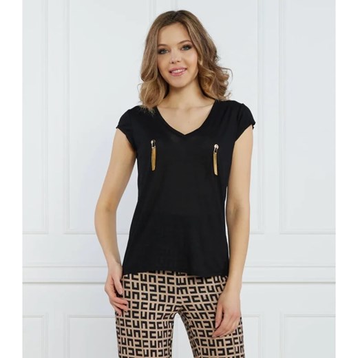 Bluzka damska Elisabetta Franchi czarna casual z okrągłym dekoltem