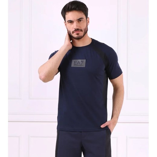 T-shirt męski Emporio Armani z krótkim rękawem granatowy z napisami