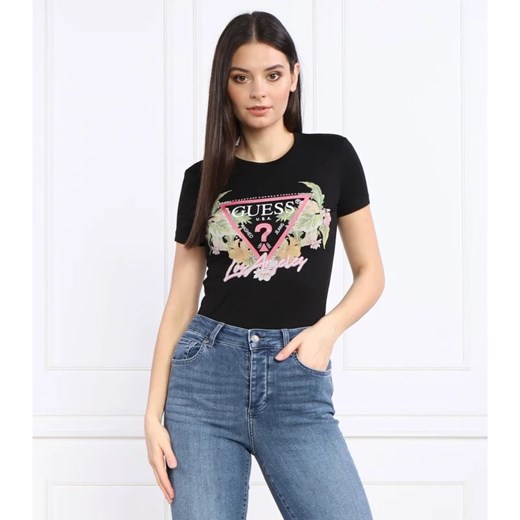GUESS T-shirt TRIANGLE FLOWERS | Regular Fit ze sklepu Gomez Fashion Store w kategorii Bluzki damskie - zdjęcie 163979489