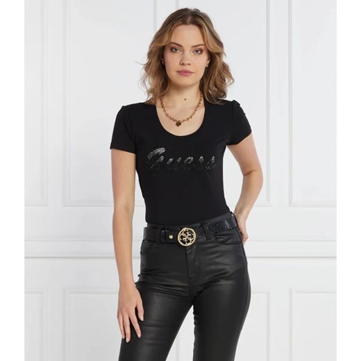 GUESS T-shirt SS RN SHINY | Regular Fit ze sklepu Gomez Fashion Store w kategorii Bluzki damskie - zdjęcie 163981578