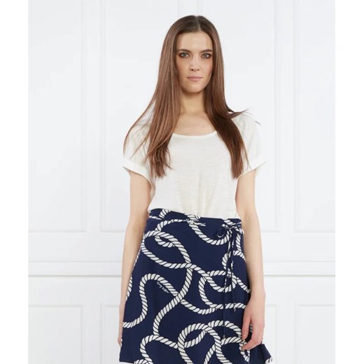 Bluzka damska beżowa Tommy Hilfiger z okrągłym dekoltem z lyocellu z nadrukami na wiosnę 