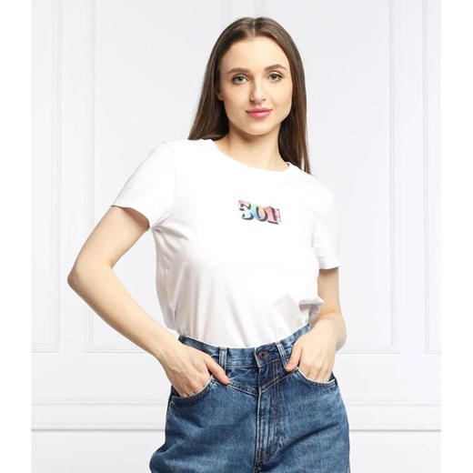 Bluzka damska Levi's biała z okrągłym dekoltem bawełniana z krótkim rękawem z napisami