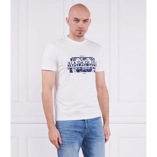 T-shirt męski Napapijri z bawełny biały z krótkim rękawem
