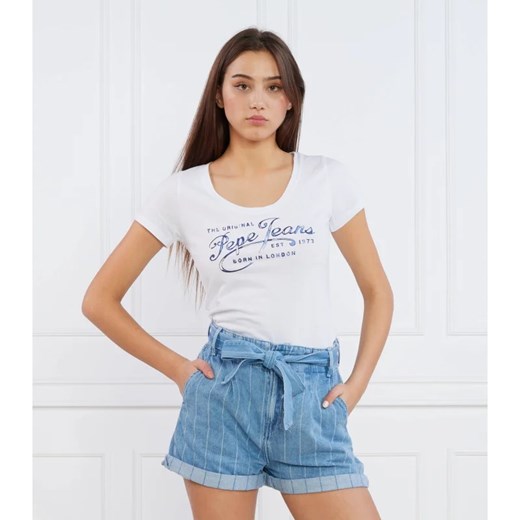 Bluzka damska Pepe Jeans z krótkim rękawem z okrągłym dekoltem młodzieżowa 