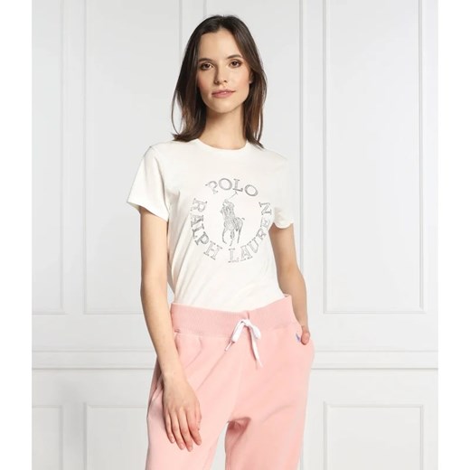 Bluzka damska Polo Ralph Lauren z okrągłym dekoltem biała w nadruki 