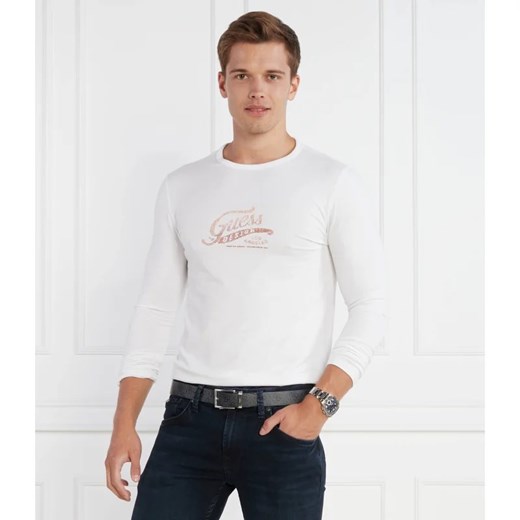 Biały t-shirt męski Guess z długim rękawem na jesień 