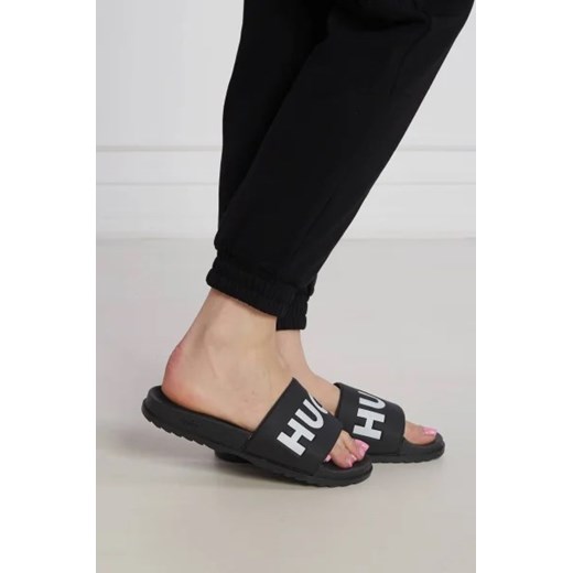 Hugo Boss klapki damskie czarne płaskie z tkaniny casual