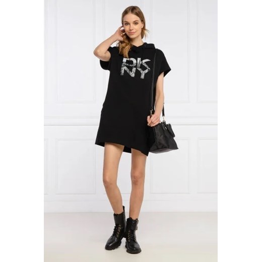 DKNY sukienka wiosenna mini z krótkim rękawem z okrągłym dekoltem