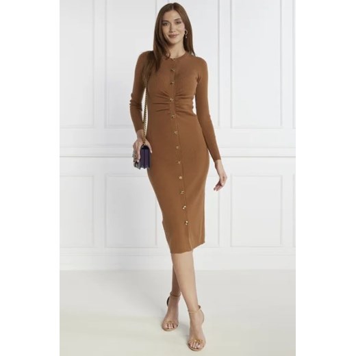 Sukienka Pinko brązowa wełniana casual z długim rękawem midi