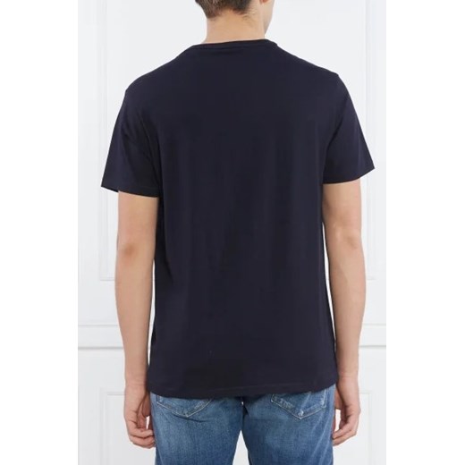 Granatowy t-shirt męski Guess z krótkimi rękawami z napisem z bawełny