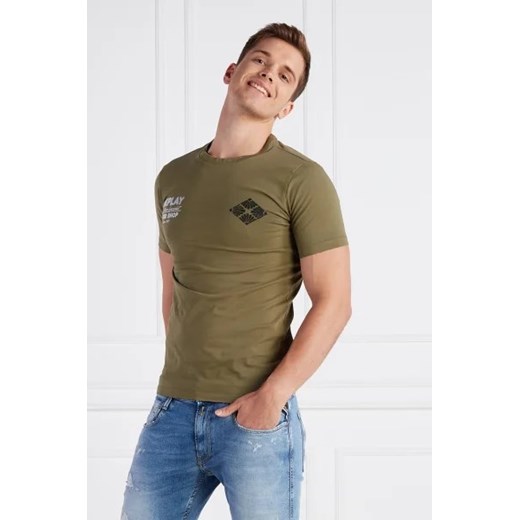 T-shirt męski Replay zielony z nadrukami z krótkimi rękawami