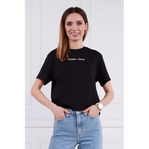 Tommy Jeans bluzka damska czarna z krótkimi rękawami z napisem