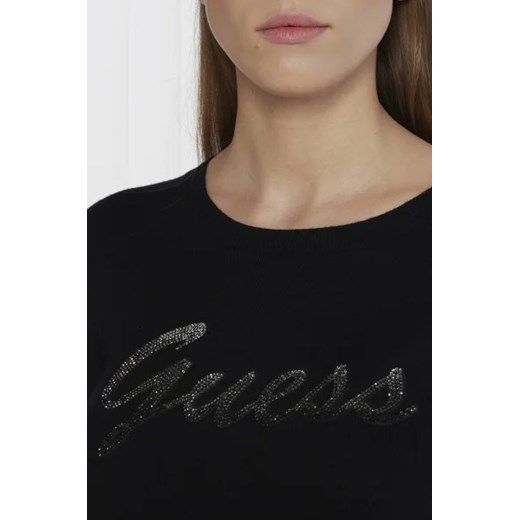 Czarna bluzka damska Guess z napisami z długimi rękawami 