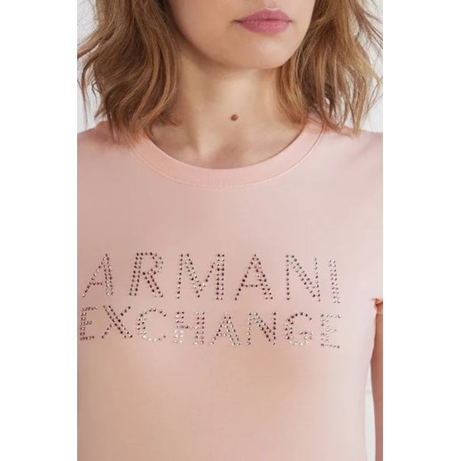 Armani Exchange bluzka damska różowa z okrągłym dekoltem z napisem