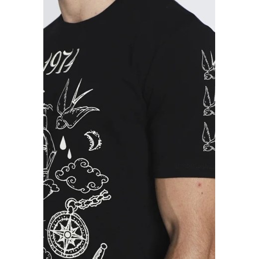 T-shirt męski Iceberg czarny w nadruki z krótkim rękawem młodzieżowy