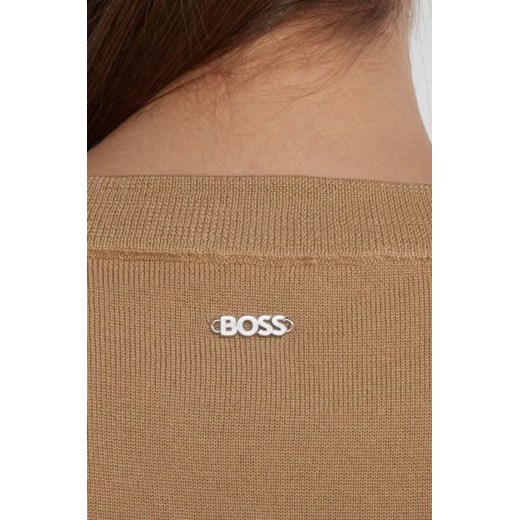 Sweter damski BOSS HUGO brązowy z wełny