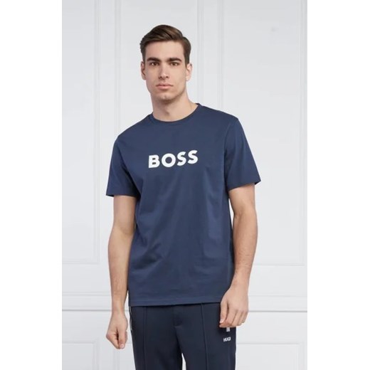 Granatowy t-shirt męski BOSS HUGO z krótkim rękawem młodzieżowy 